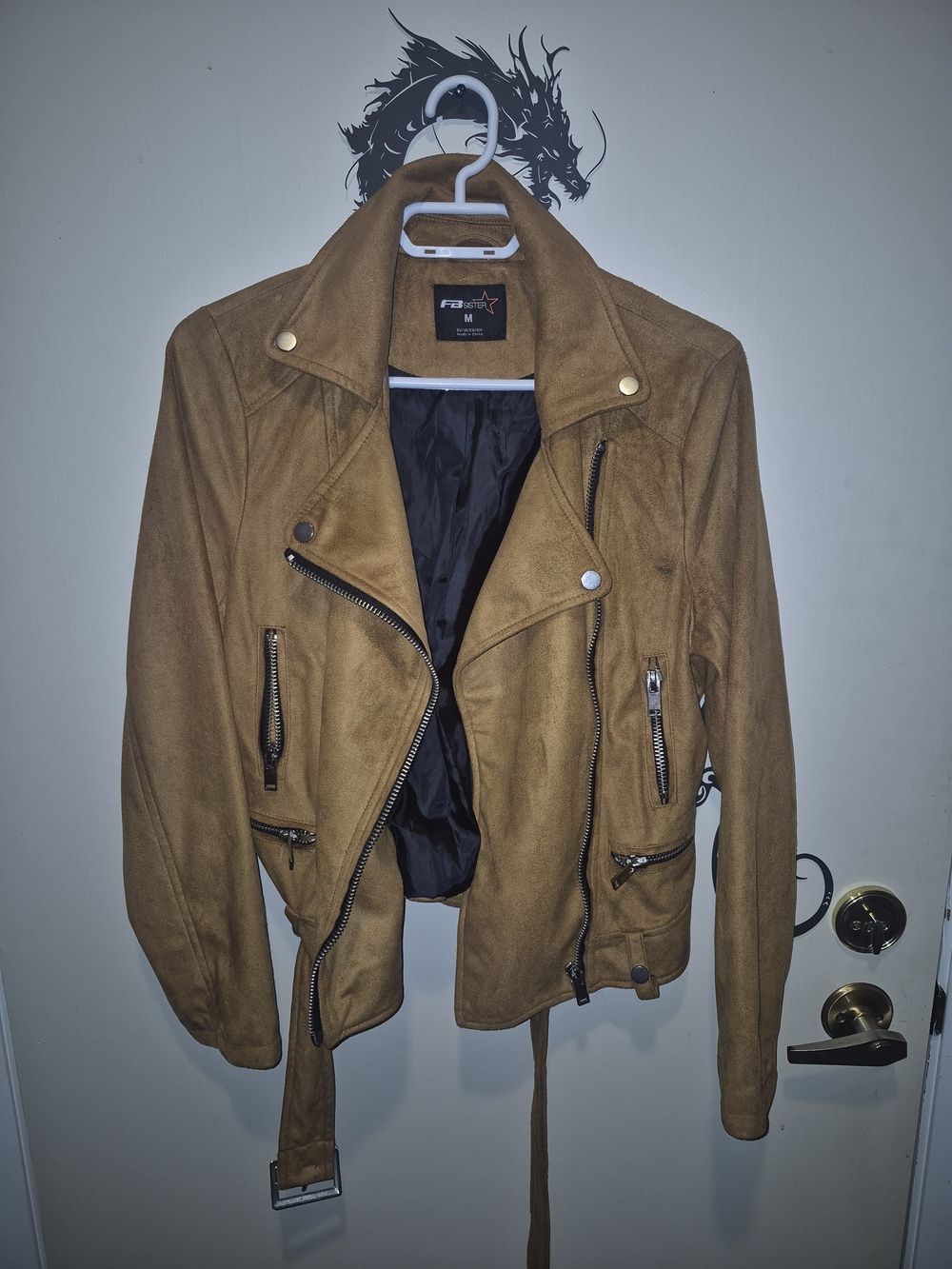 FB Sister Suede  Camel Biker Jacket - Women M